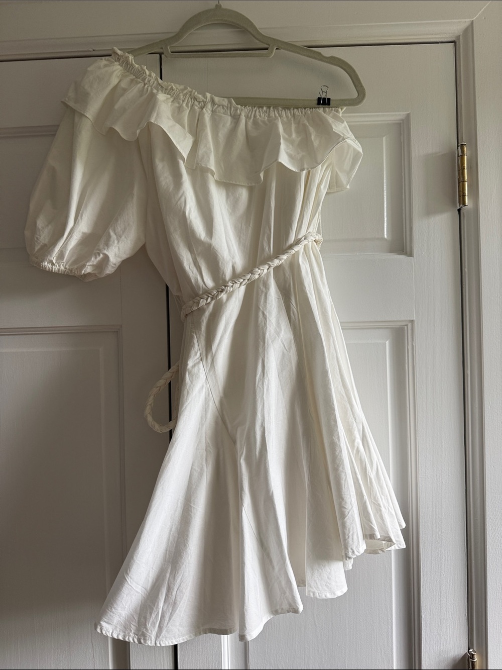 Rhode Off-Shoulder Ruffled White Dress with Rope Belt - Picture 2 of 3